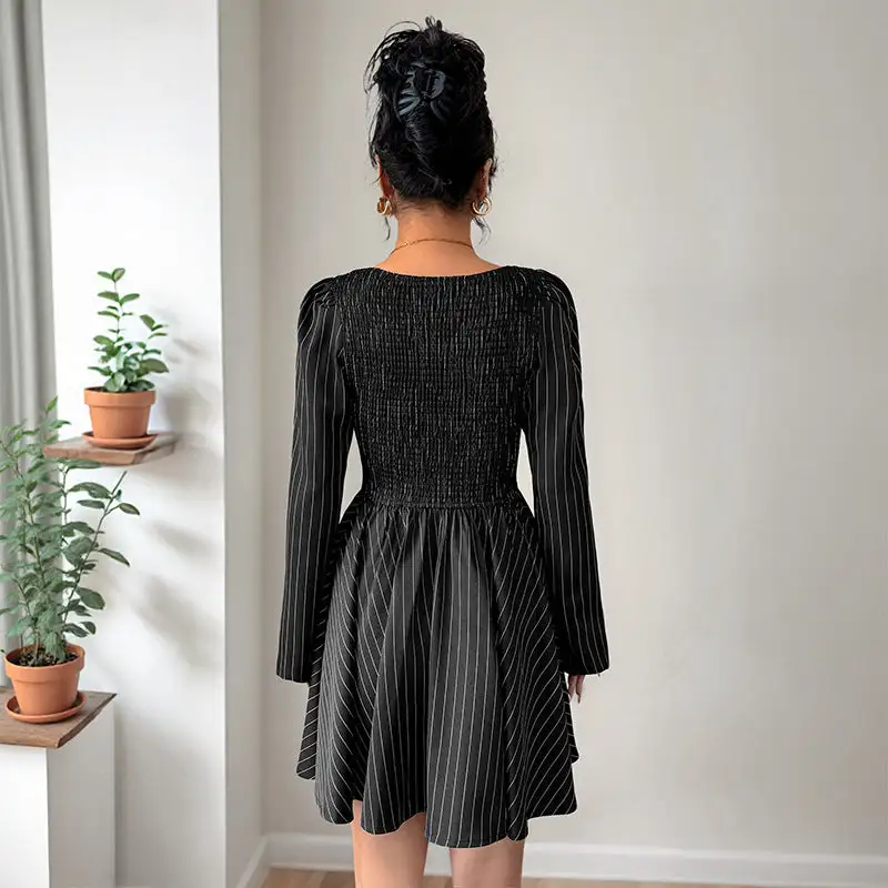 Women's Fitted Long-Sleeve Polka-Dot Summer Mini Dress