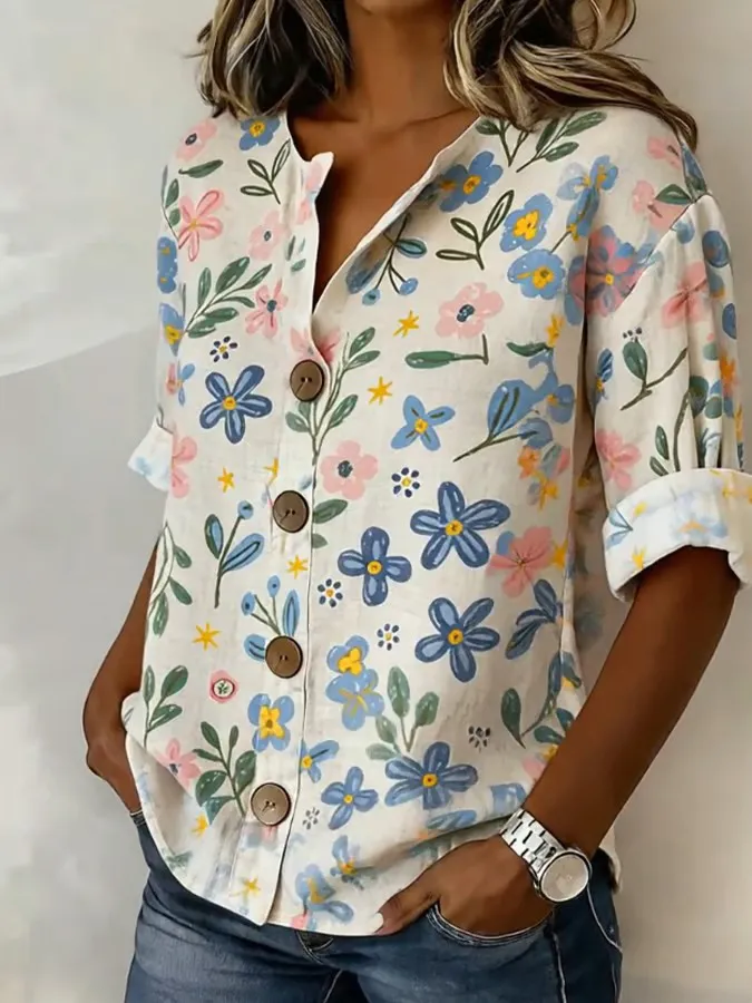 Women's Casual Short-Sleeve Cotton-Linen Top