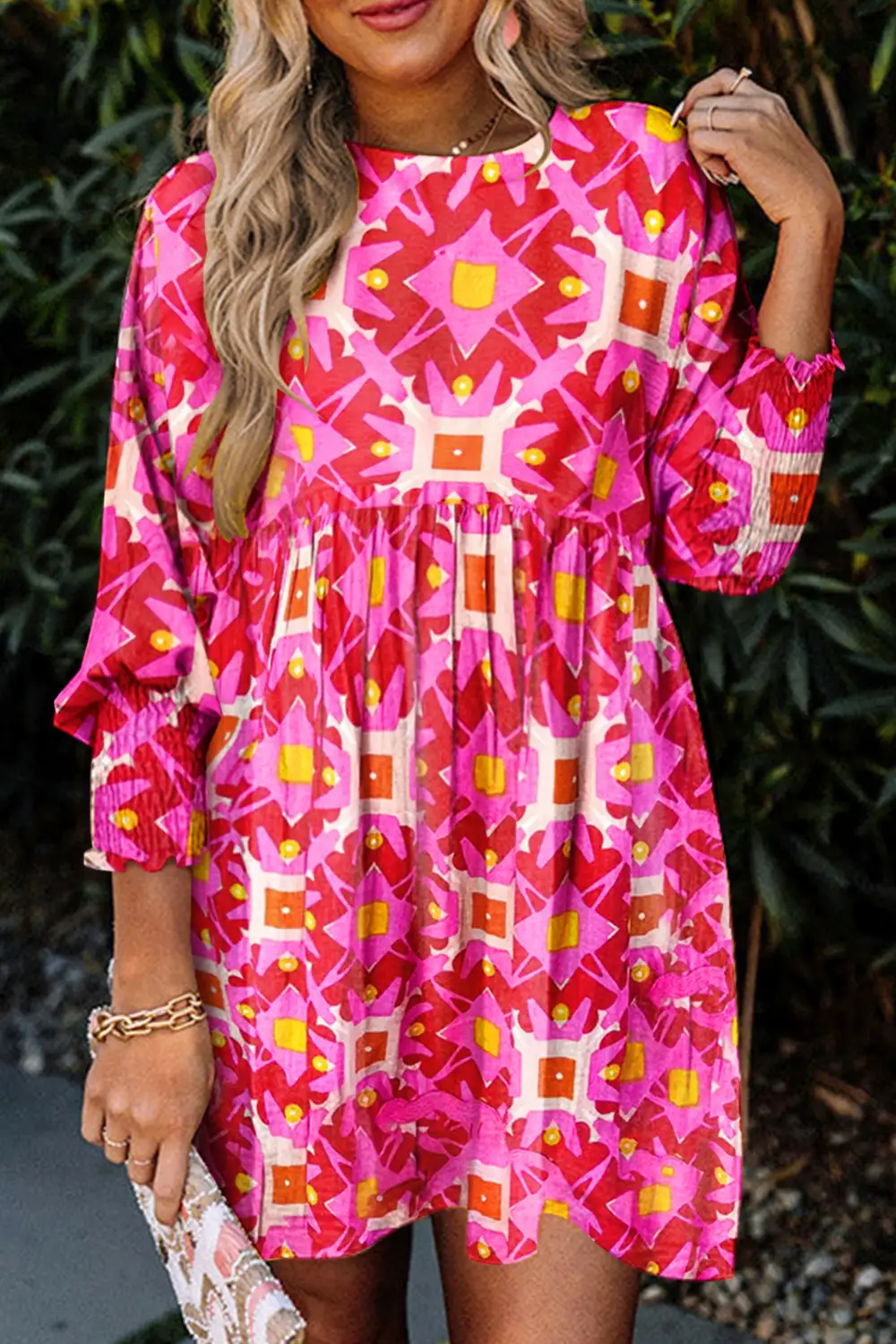 Smocked Long Sleeve Mini Dress
