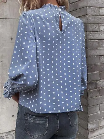 Polka Dot Lantern Sleeve Blouse