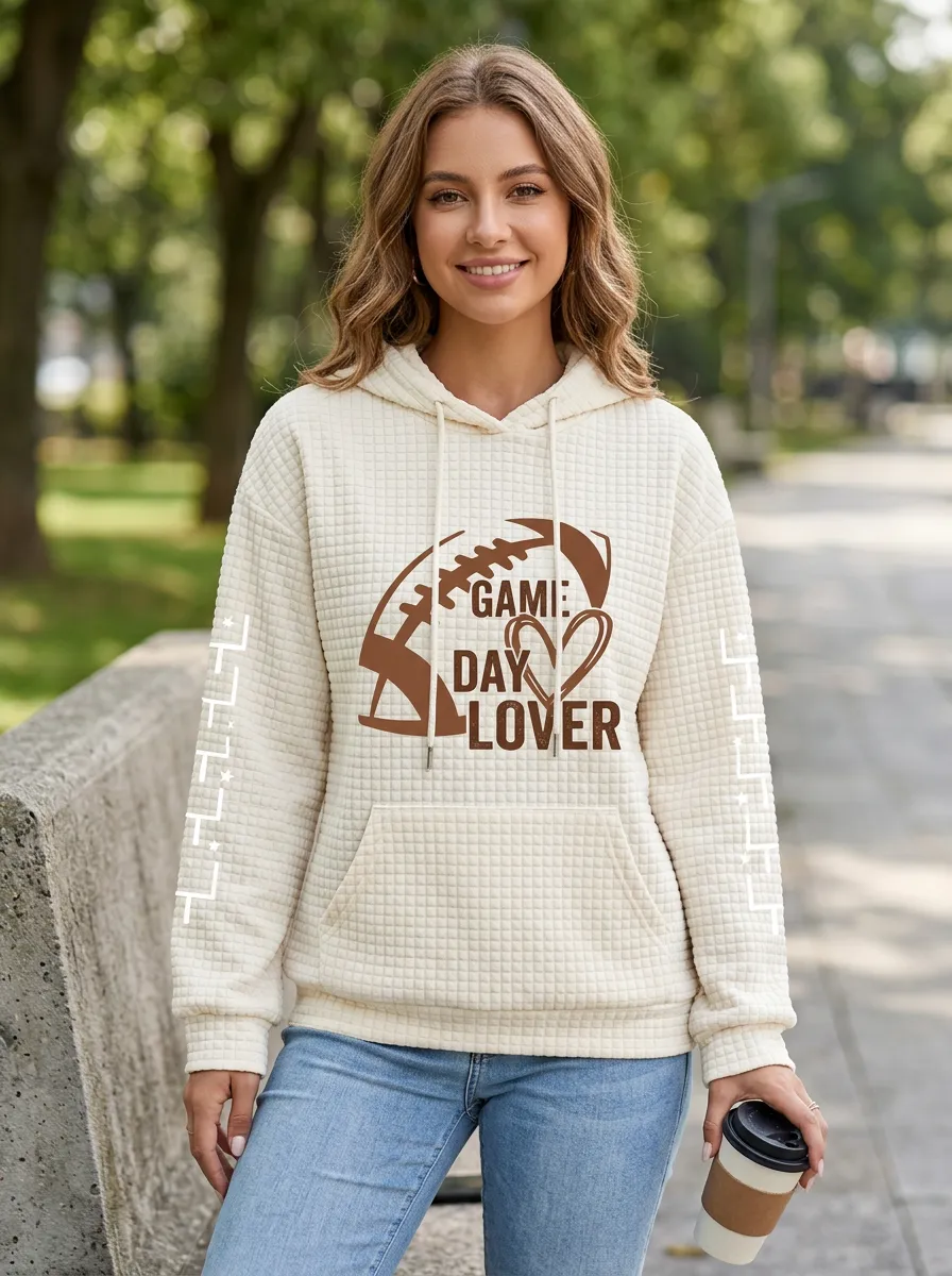 Women's Minimal Gridiron Heart Ball Love Graphic Hoodie