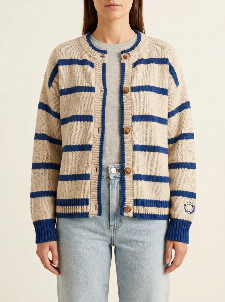 Shield Rugby Striped Shield Embroidered Cardigan