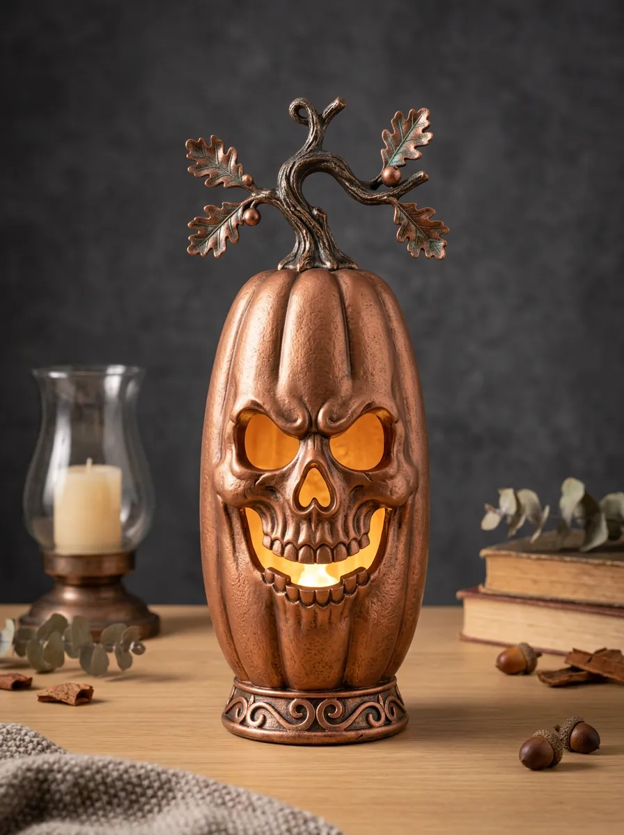 Halloween Gothic Pumpkin Skull LED Table Ornament