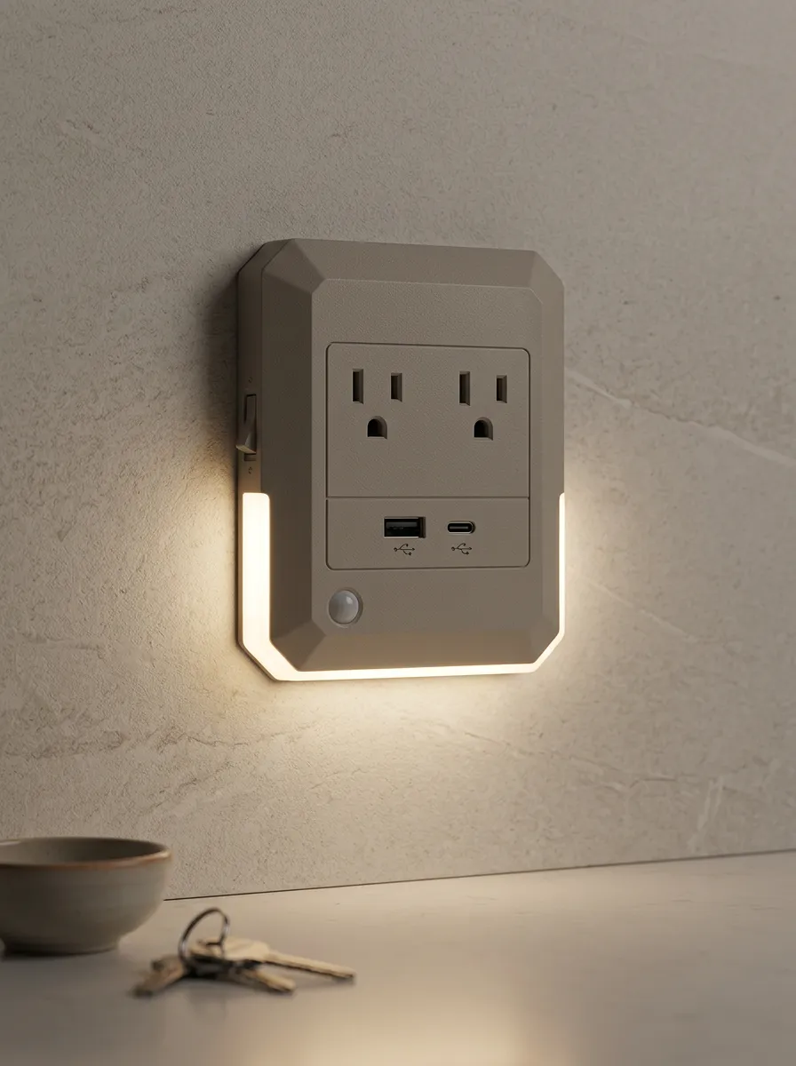 Flush-Fit Motion Sensor USB Charging LED Outlet Cover