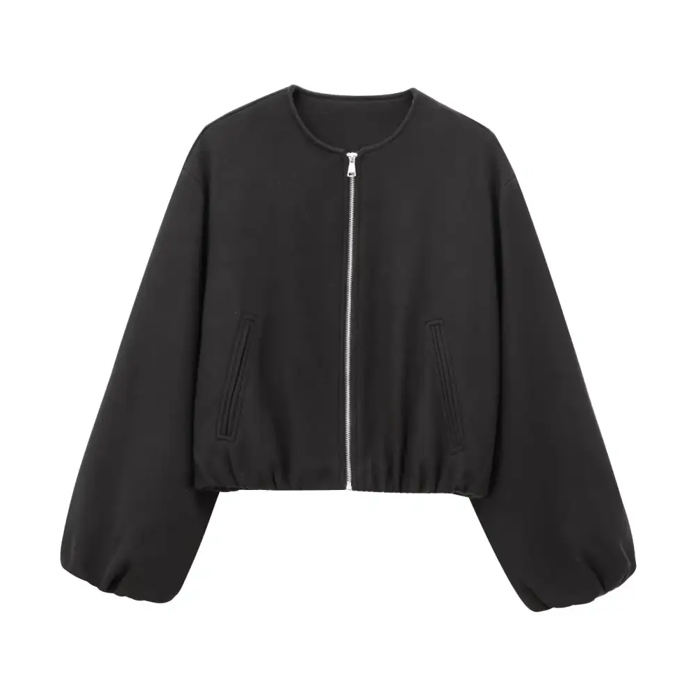 Zip Front Elastic Hem Bomber Jacket