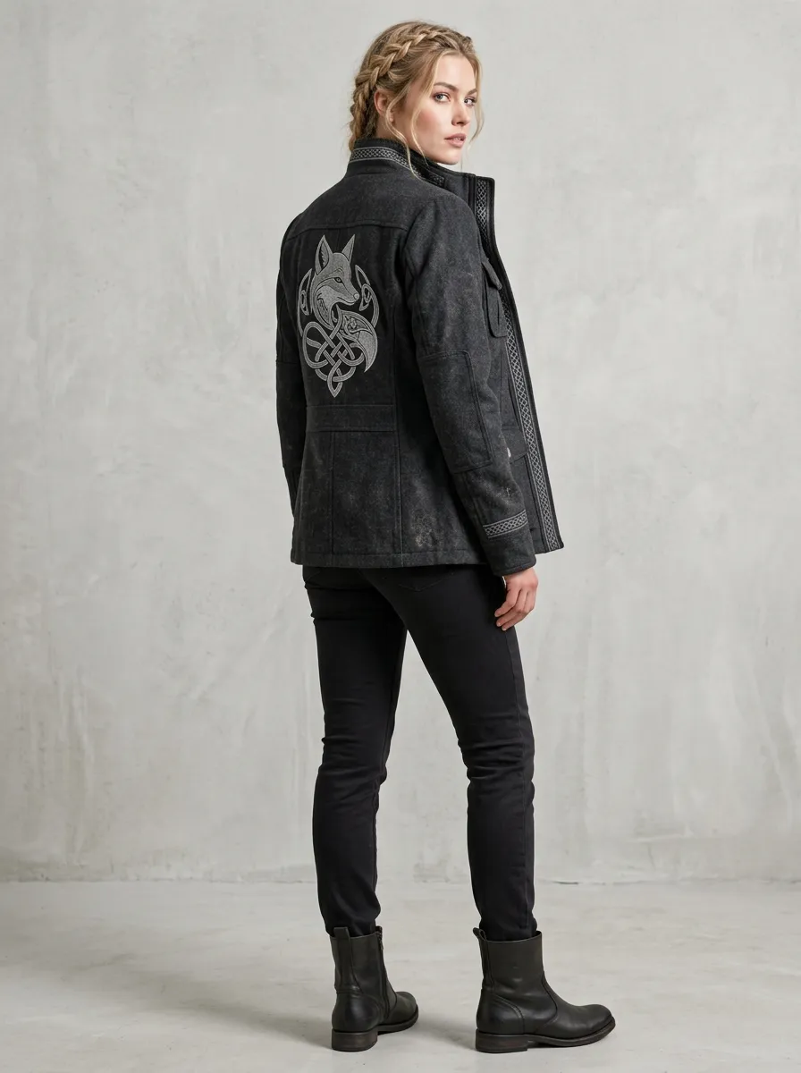 Women's Viking-Inspired Wolf Celtic Knot Utility Jacket