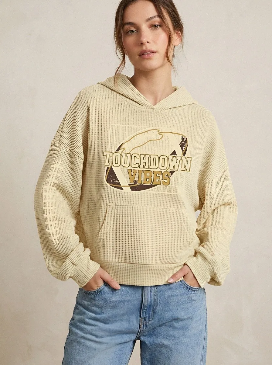 Women's Football Fan Touchdown Vibes Graphic Printed Waffle Hoodie