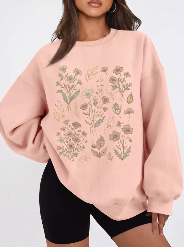 Women's Botanical Nature Lover Wildflower Printed Sweatshirt