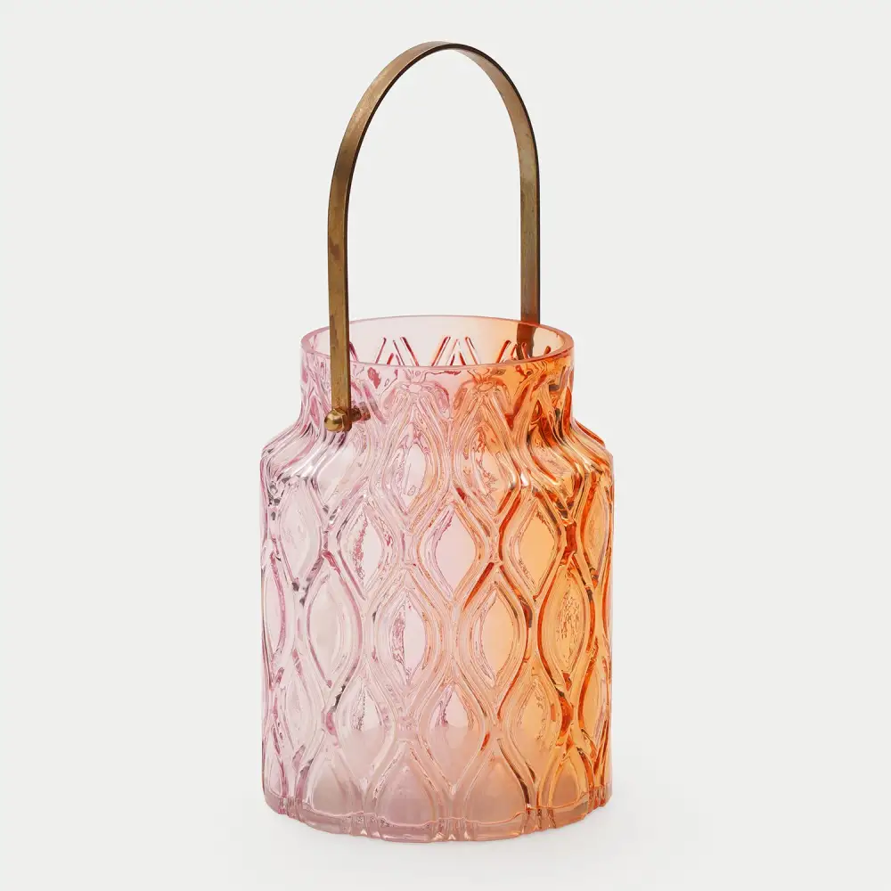 Orange Pink Ombre Textured Glass Lantern
