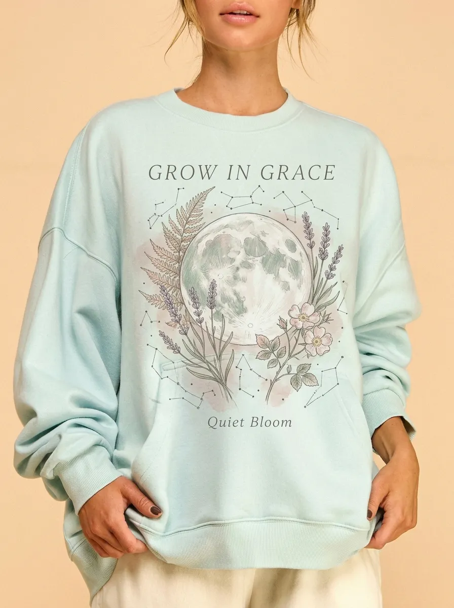 Women's Celestial Moon Floral Grow In Grace Printed Sweatshirt