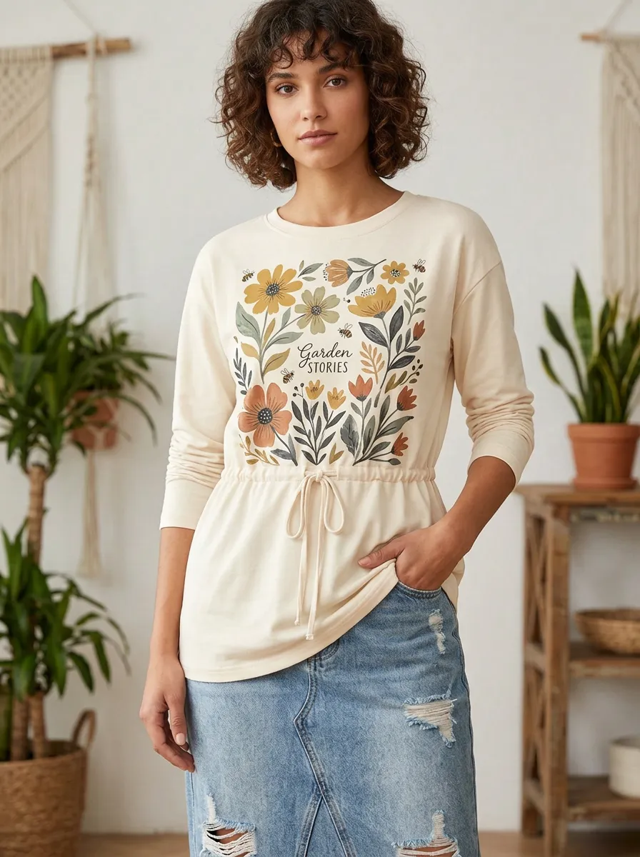 Garden Lover Floral Bee Drawstring Top