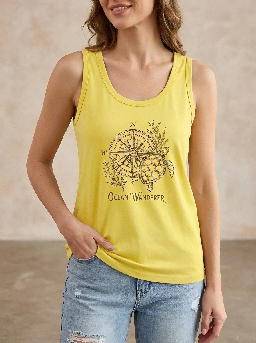Women's Ocean Wanderer Sea Turtle Compass Printed Tank Top