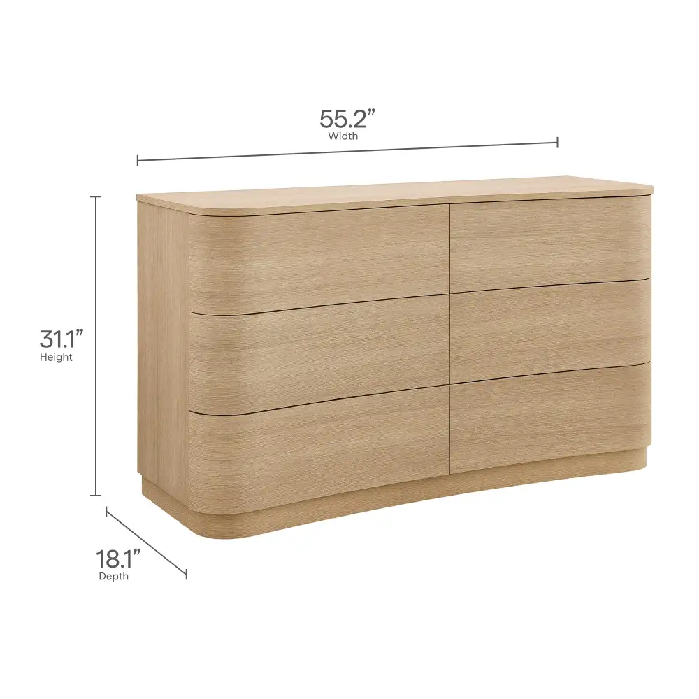 Wall Mounted Six Drawer Curved Dresser