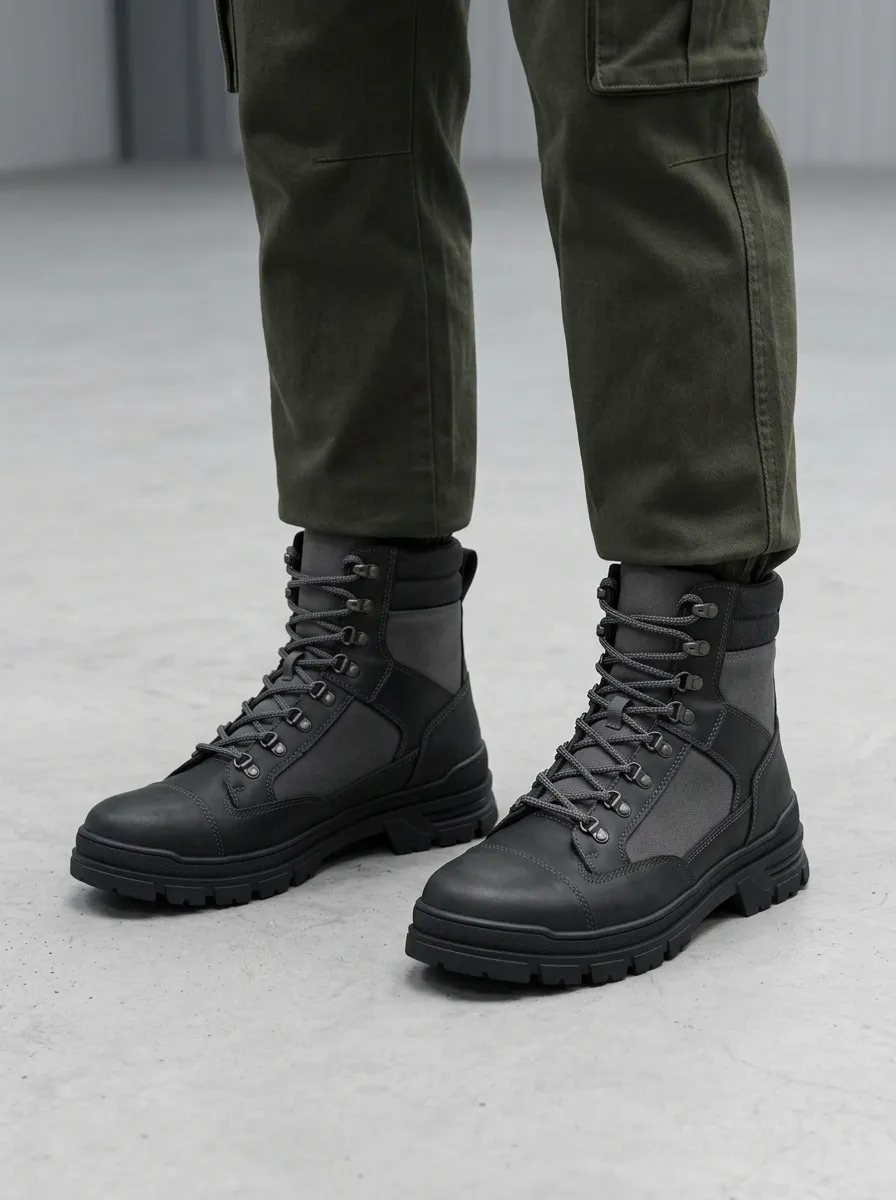 Unisex Modern Tactical Leather Print Work Boots