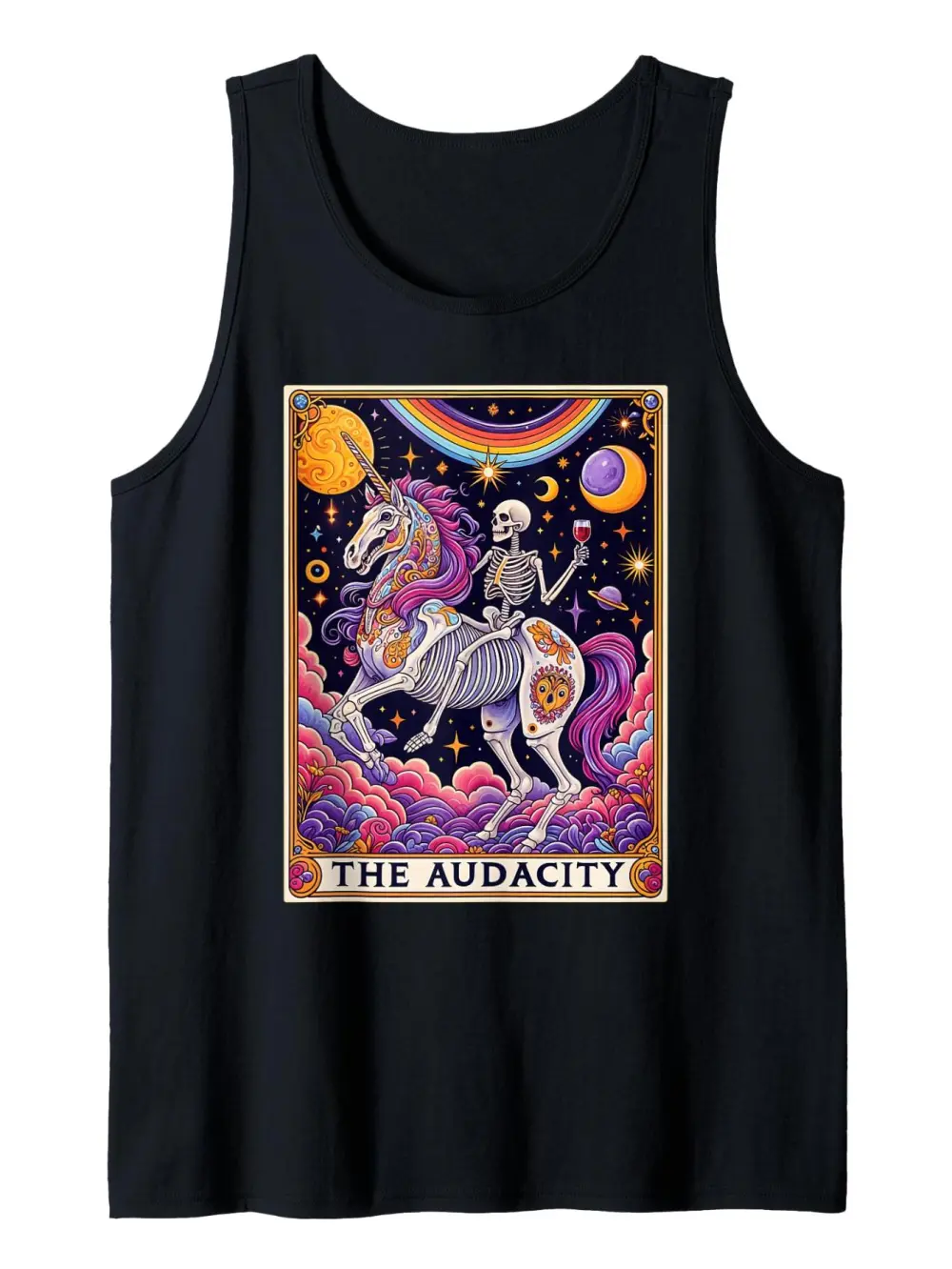 The Audacity Tarot Card Unicorn & Skeleton Print Tank Top