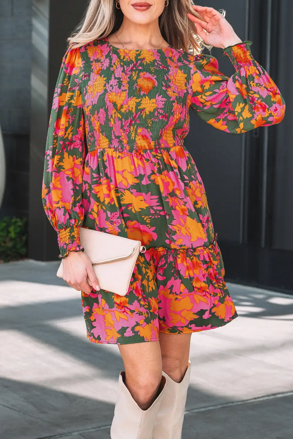 Balanced Detail Floral Printed Ruffle Mini Dress