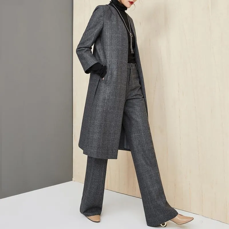 Wool Coat Wide Leg Pants Set