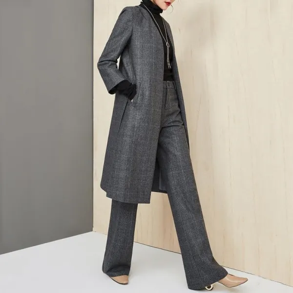 Wool Coat Wide Leg Pants Set