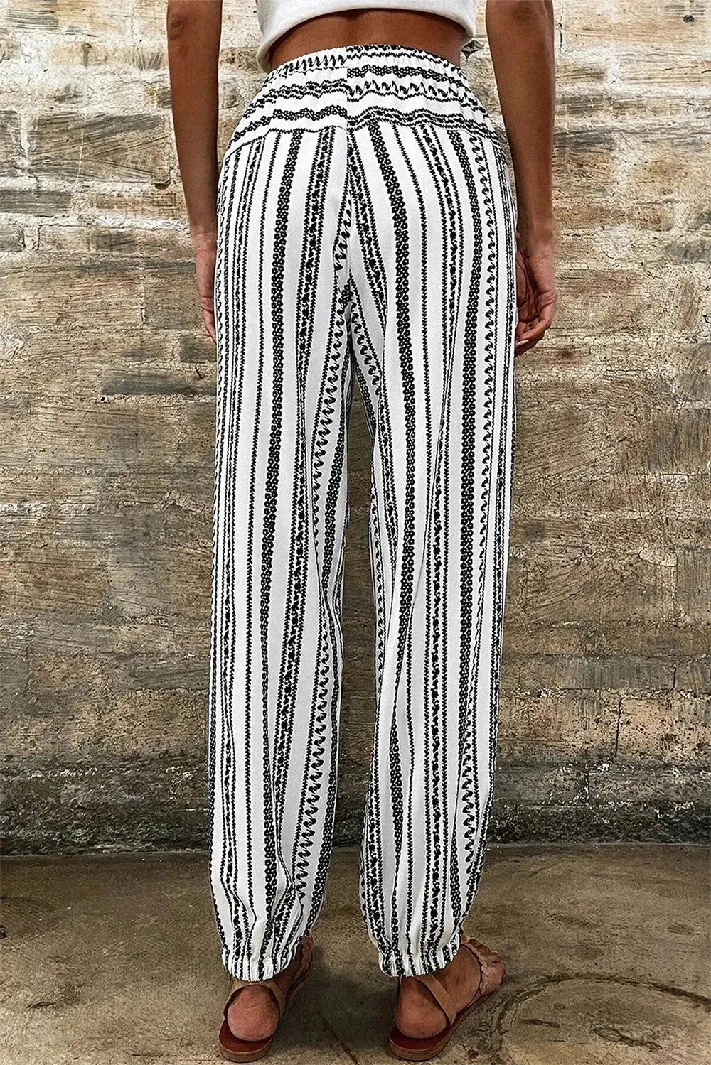 Elastic Waist Printed High Waist Drawstring Pants