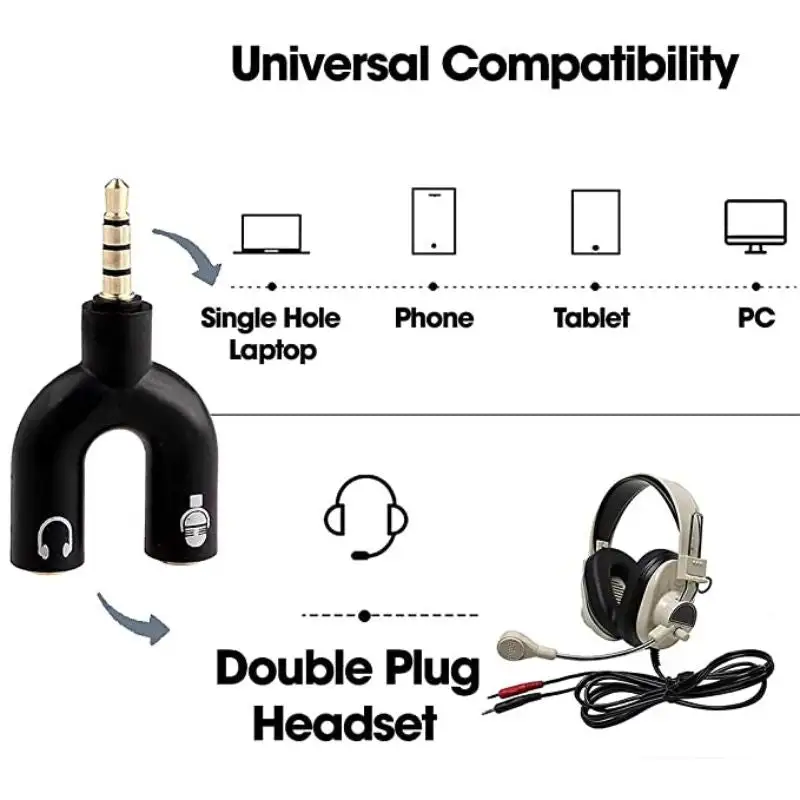 U Shape Adaptor Audio Convertible Splitter For Headphone & Microphone