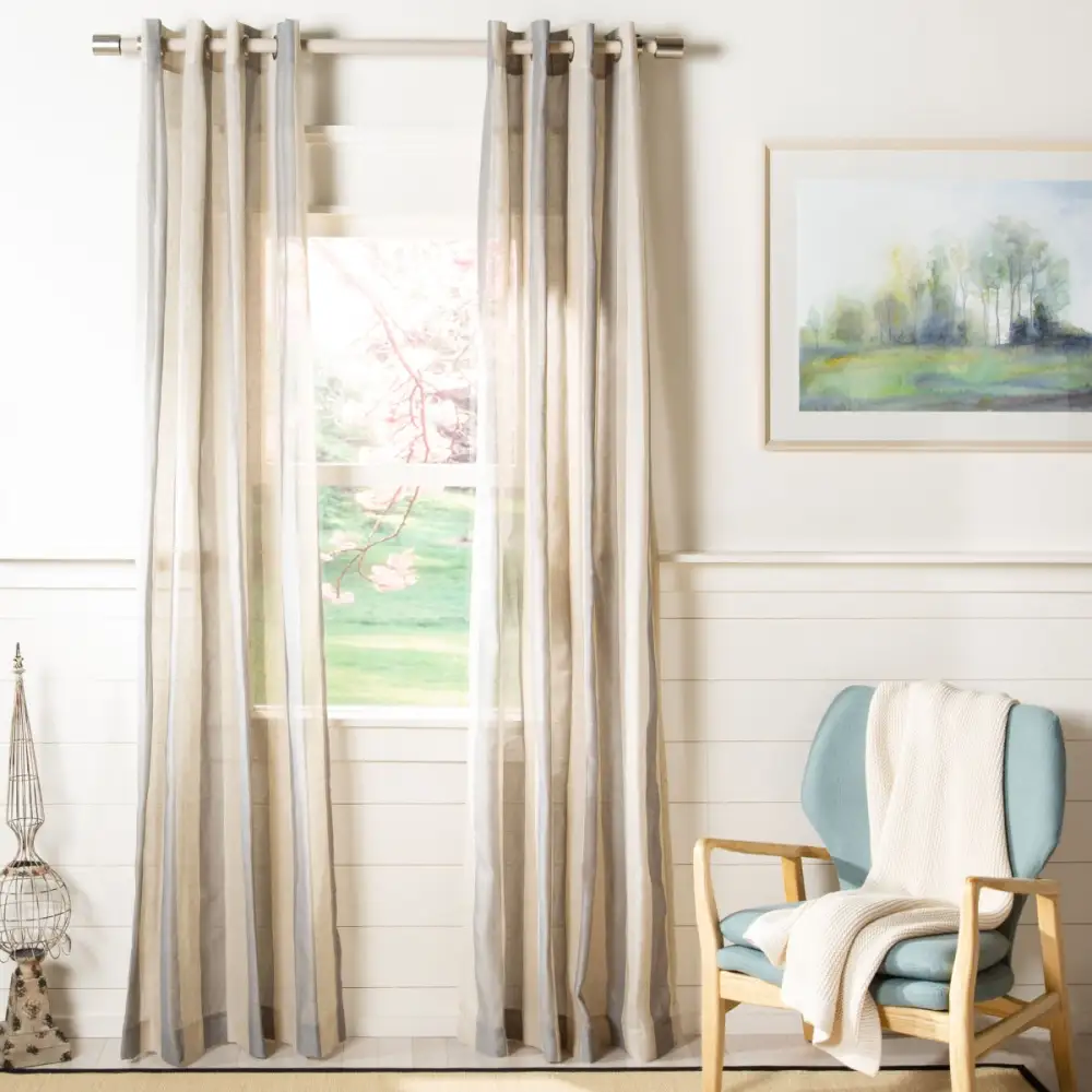 Refined Semi-Sheer Striped Eyelet Contemporary Curtain Panel
