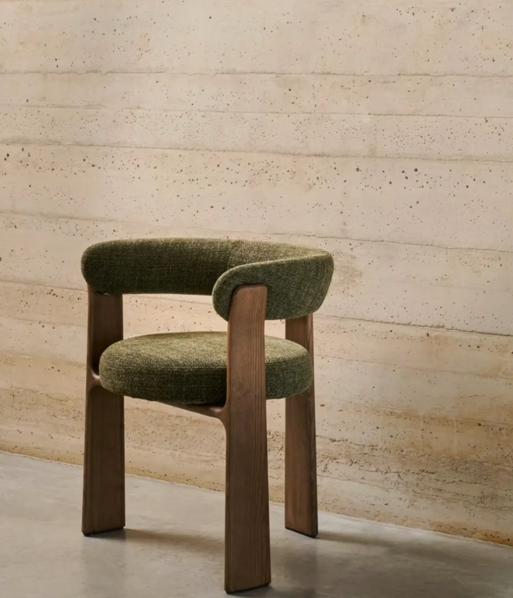 Upholstered Chenille Ash-Wood Chair