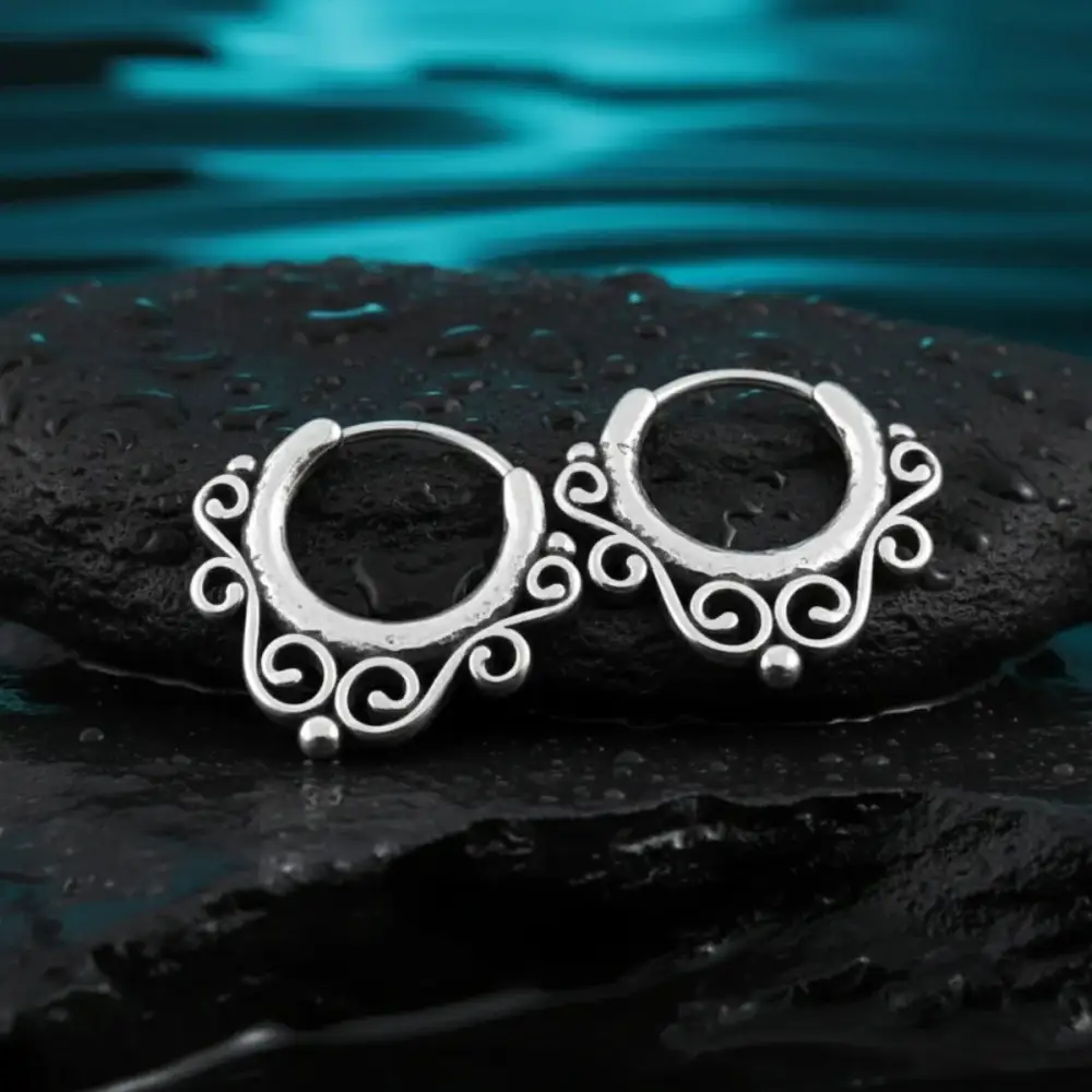Men's Hollow Scrollwork Hoop Earrings