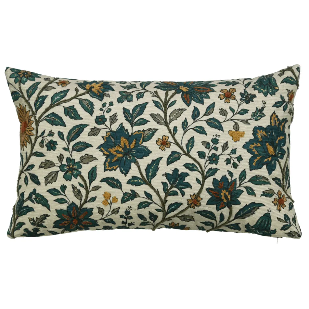 Embroidered Botanical Canvas Lumbar Decorative Cushion Cover