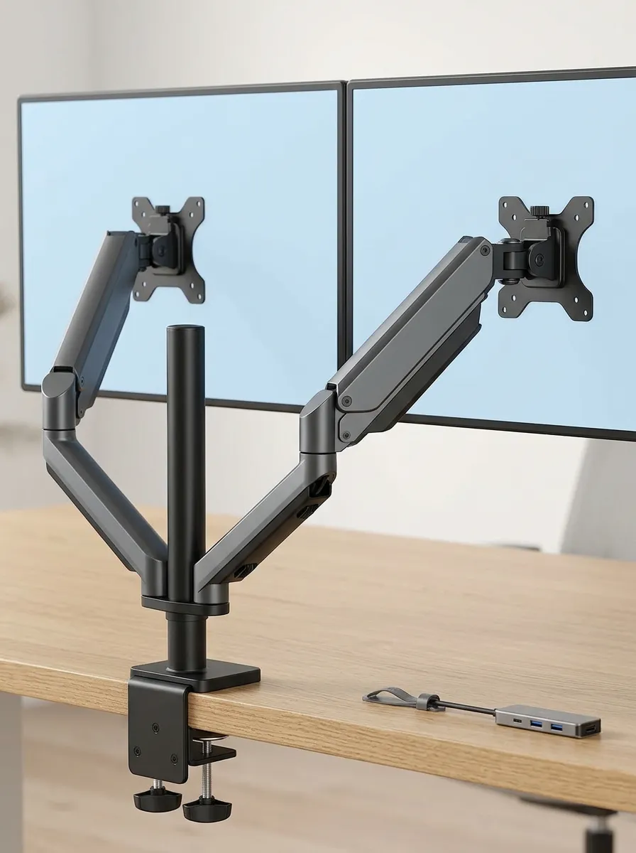 Dual Monitor Adjustable Gas Spring Desk Mount