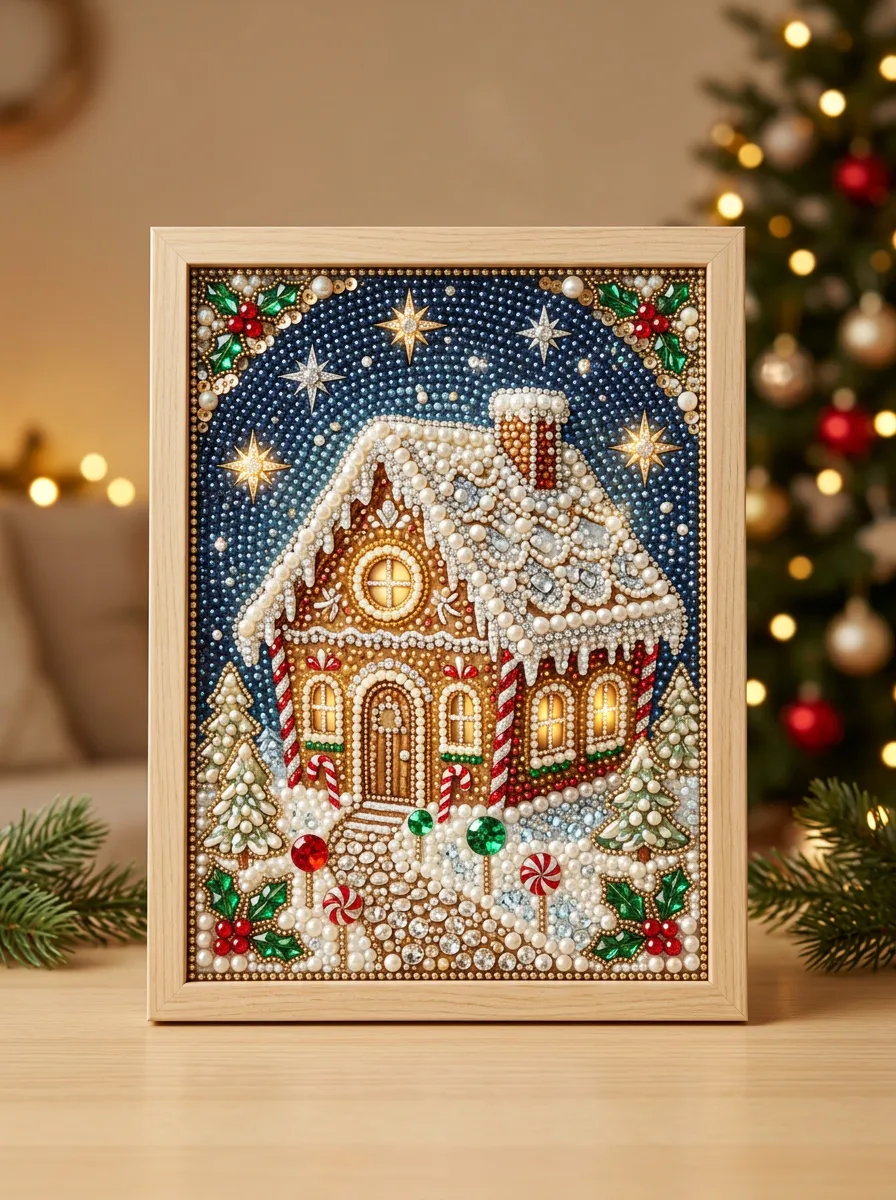 Christmas Gingerbread House Pearl Art Painting