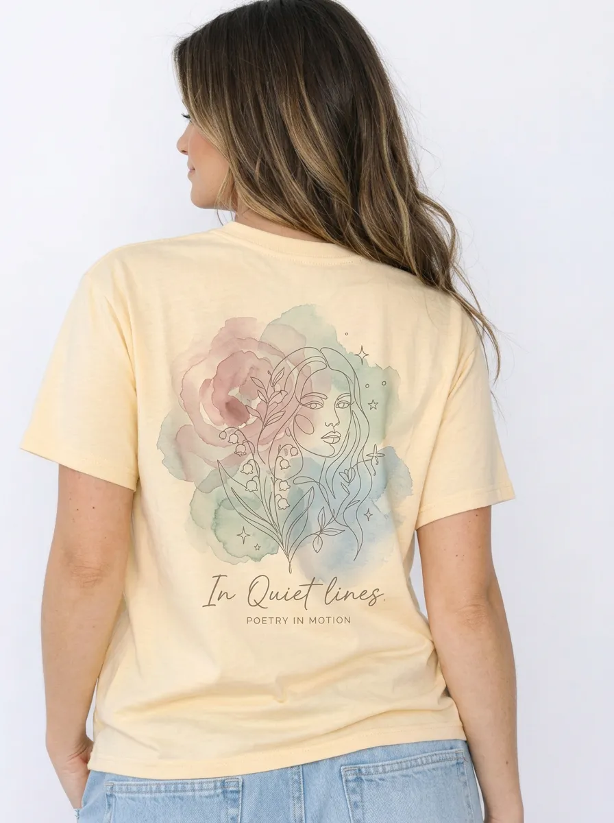 Women's Aesthetic Floral Girl Line Art Watercolor Printed T-shirt