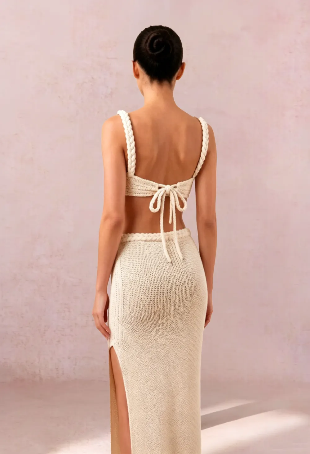 Luna Knitted Vacation-Style Maxi Two-Piece Set In White