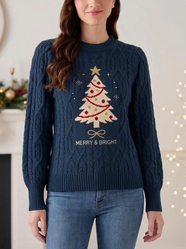 Christmas Tree Merry & Bright Patterned Knitted Sweater