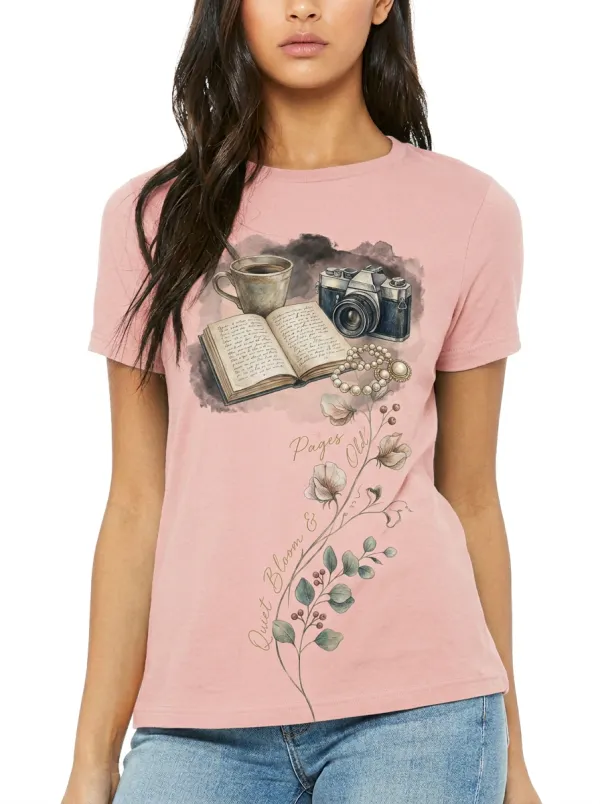 Women's Book Lover Photography Floral Printed T-shirt