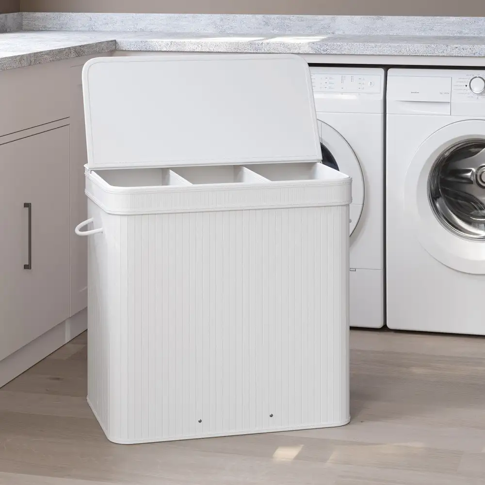 Triple Compartment Removable Liner Lidded Laundry Sorting Hamper