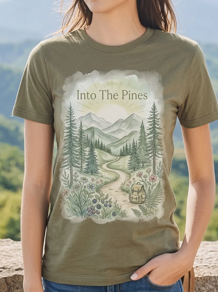 Women's Nature Hiking Lover Pine Forest Mountain Printed T-shirt