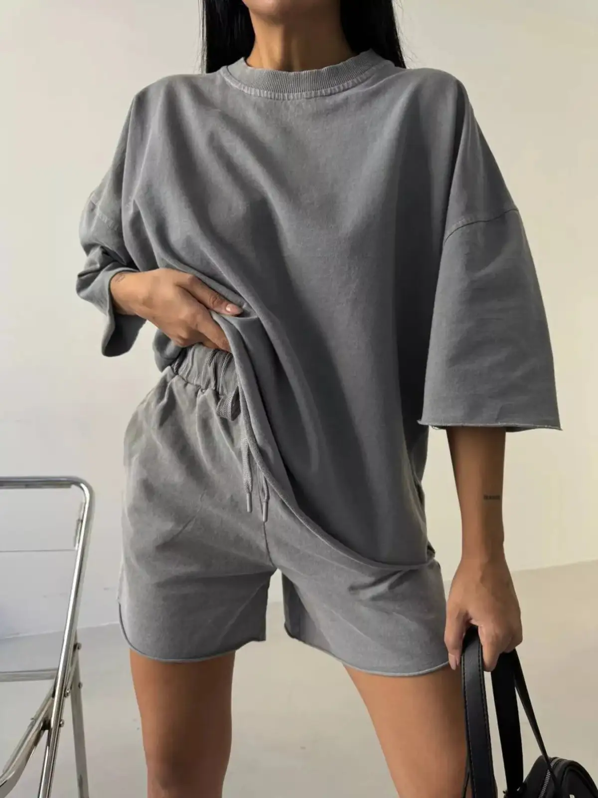 Relaxed Refined Drawstring Tee and Shorts Matching Set