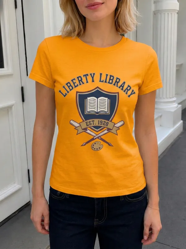 Women's Liberty Library Book Lover Shield Printed T-shirt