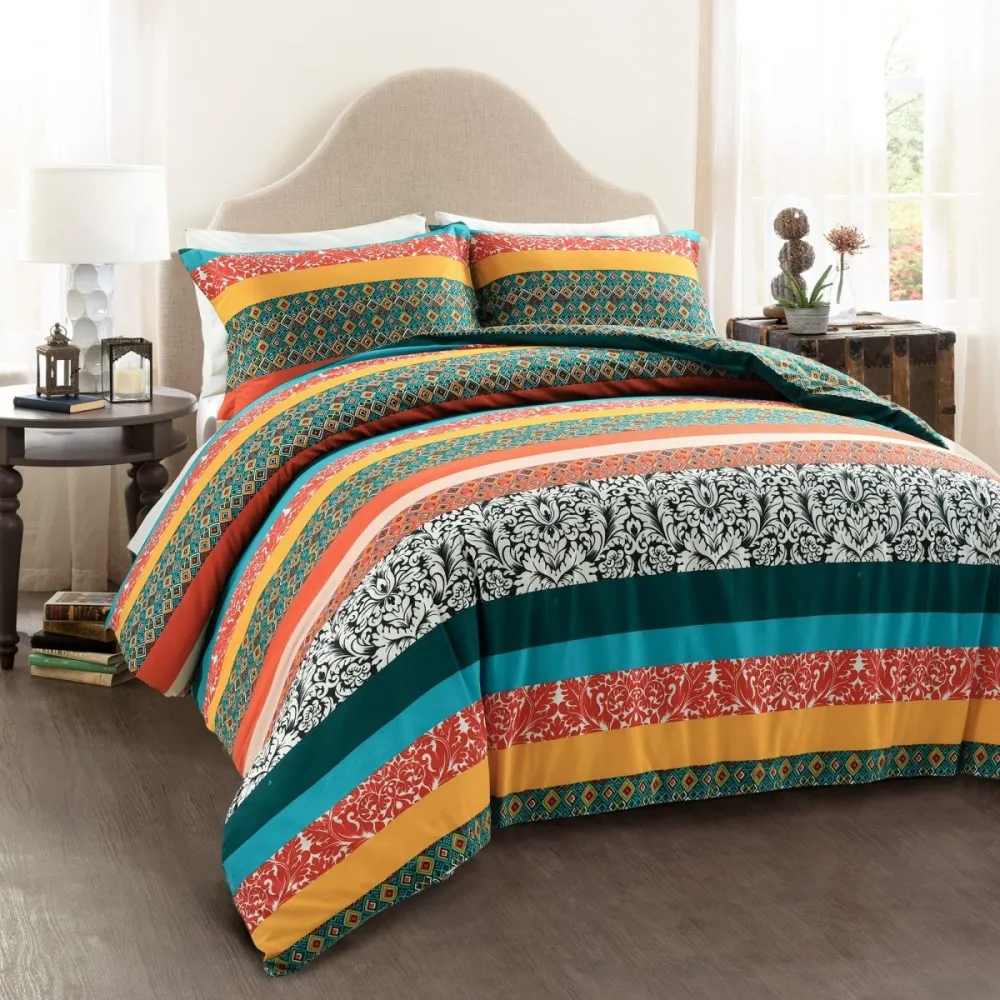 Casual Cotton Striped Bohemian Reversible Duvet Cover Bedding Set