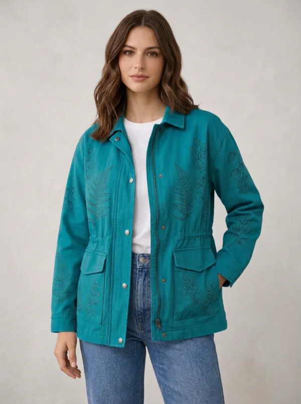 Women's Botanical Fern Leaf Pattern Jacket