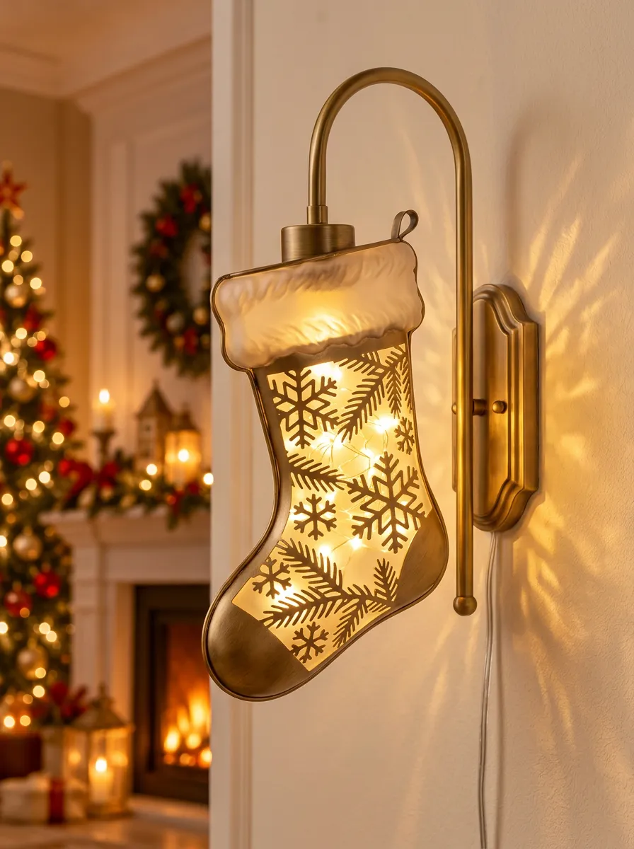 Metal Snowflake Stocking Christmas Wall Light