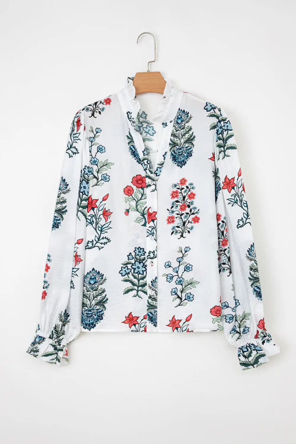 Floral Frilled V-Neck Shirt Blouse