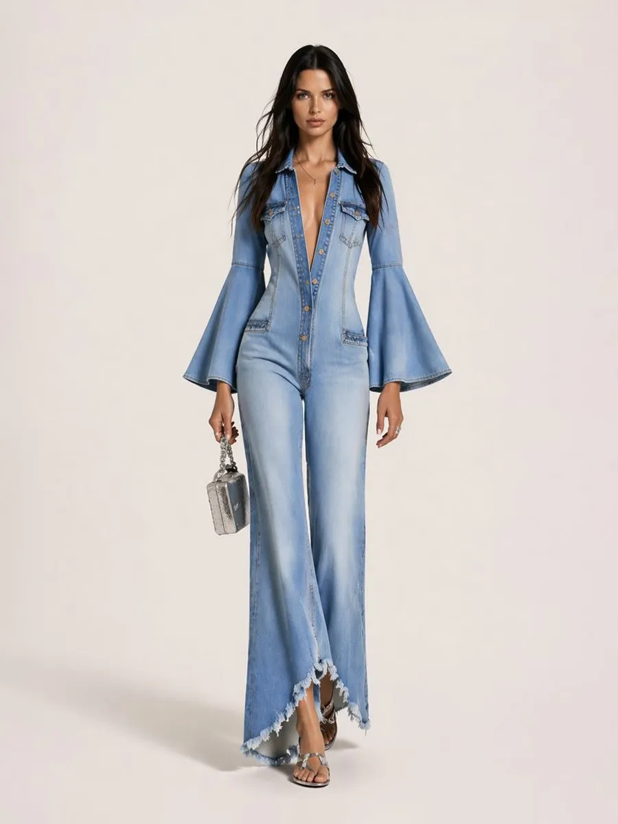 Aspen Casual Single-Breasted Denim Jumpsuit