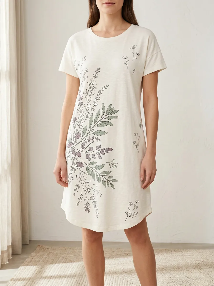 Women's Botanical Nature Lover Floral Printed T-shirt Dress