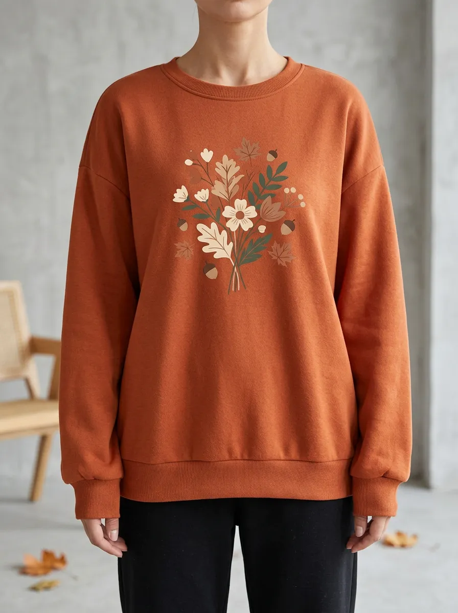 Minimal Printed Acorn Graphic Sweatshirt
