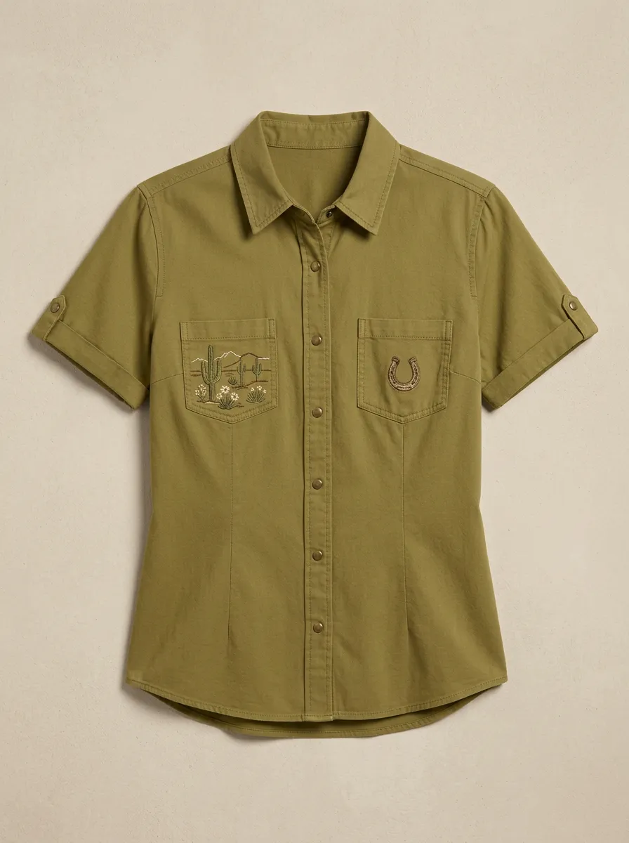 Desert-Inspired Cactus Western Short Sleeve Shirt