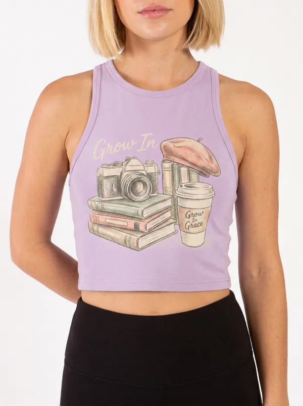 Women's Photography Book Lover Grow In Grace Printed Crop Top