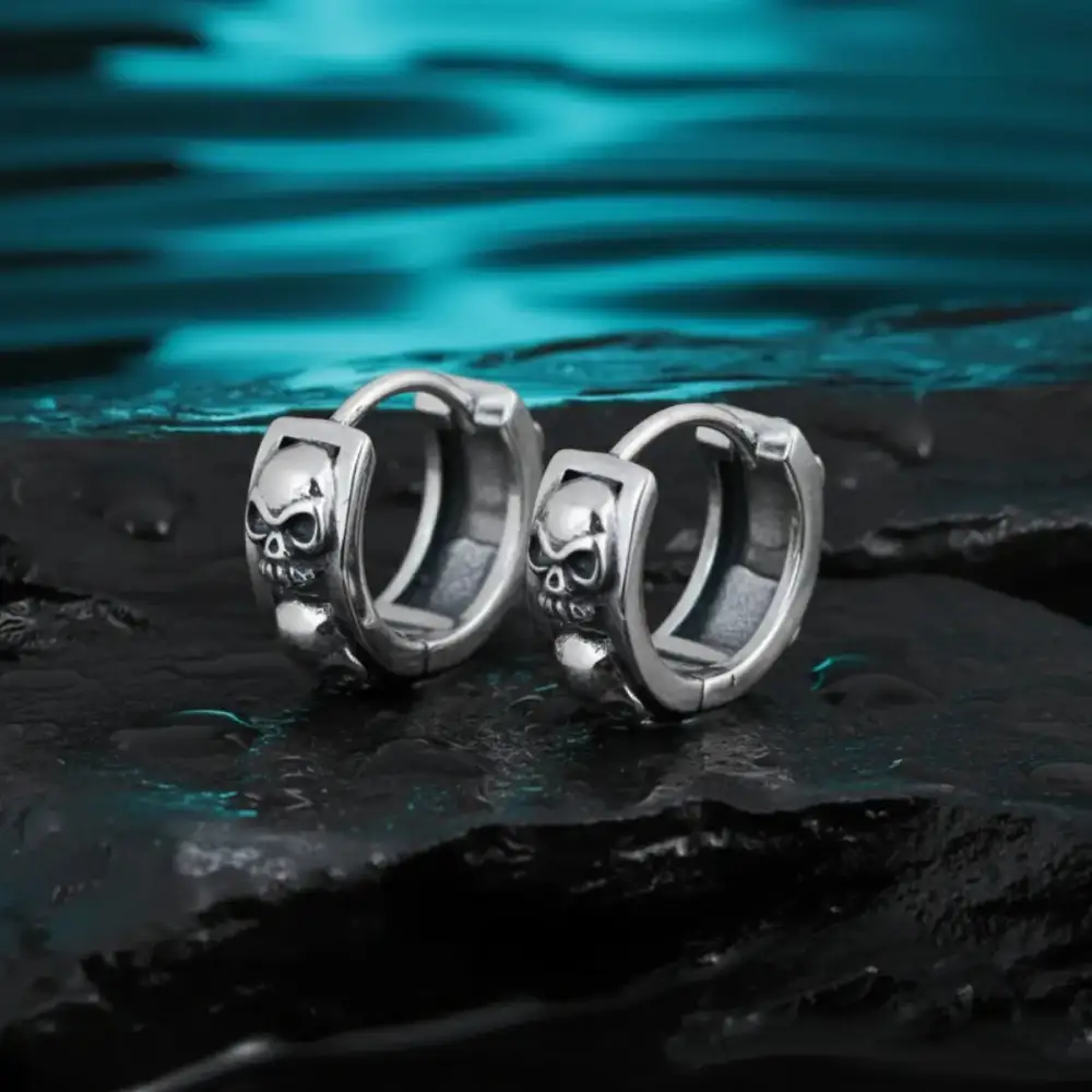Men's Skull Head Huggie Hoop Earrings