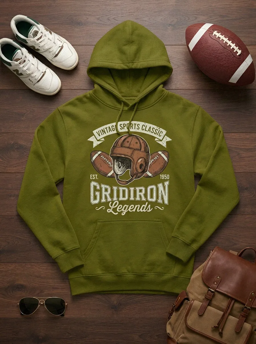 Men's Gridiron Legends Football Helmet Graphic Kangaroo Pocket Hoodie