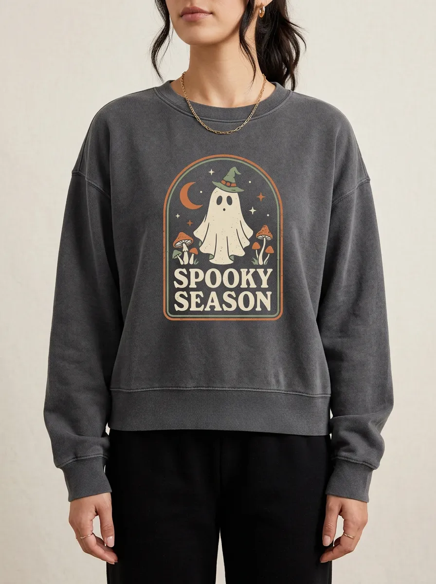 Women's Halloween Spooky Ghost Mushroom Printed Sweatshirt